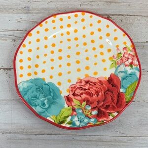 The Pioneer Woman Blossom Jubilee Red Yellow 8.5" Salad Plate Polka Dots